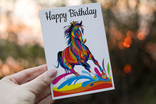 Horse Birthday Card, Colourful Horse Birthday Card, Horse Card